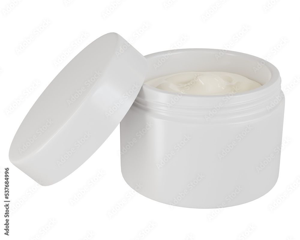 3d rendering white cosmetic cream jar open lid 3d rendering white cosmetic cream jar open lid