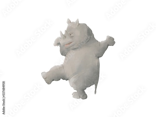 Dancing rhinoceros. Cartoon hand-drawn illustration