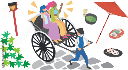 人力車でグルメ旅を満喫する外国人の観光客