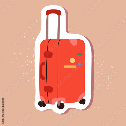 Vector doodle baggage sticker. Isolated luggage with white contour on beige