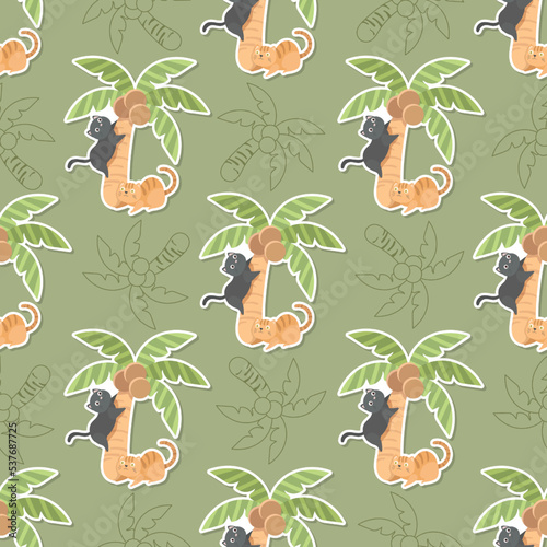 meow in summer day cartoon seamless pattern