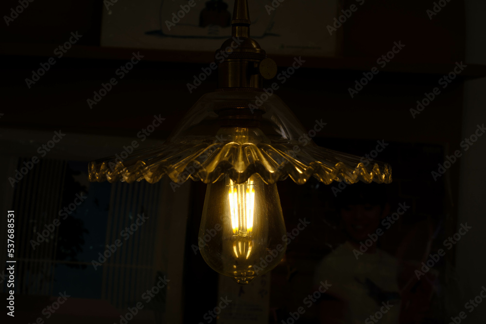 Filament led bulb shine in a dark room