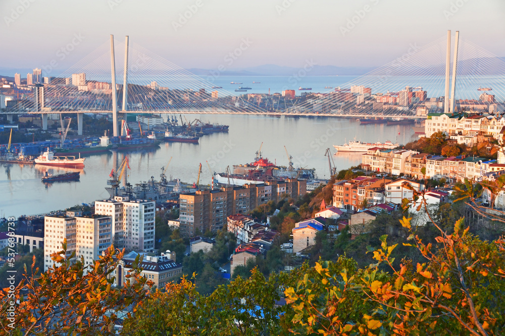 Autumn morning in Vladivostok. Panoramic view