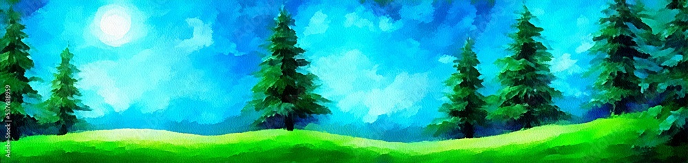 Horizontal banner for website design, digital drawing in beautiful christmas theme in the painting on paper style