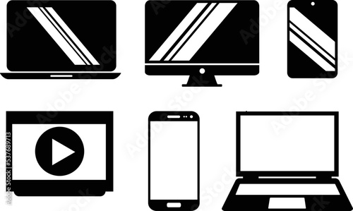 electronic icon set black and white