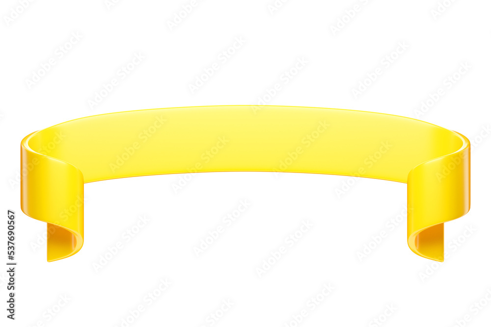 3d label ribbon. Glossy yellow blank plastic banner for advertisment, promo and decoration elements. High quality isolated render 3d label ribbon. Glossy yellow blank plastic banner for advertisment, promo and decoration elements. High quality isolated render