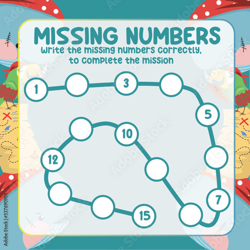Math worksheet for kids ready to print file. Counting exercise for children pirate theme. Write the missing number correctly. Educational printable math worksheet. Counting practice for toddlers.