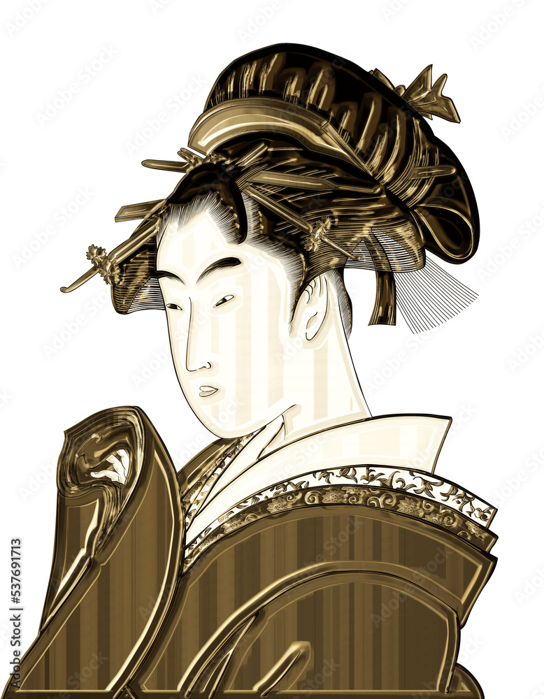 Obraz premium 浮世絵 女性 その88 ゴールドバージョン