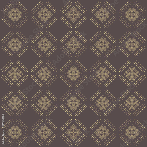 Floral vector brown ad golden ornament. Seamless abstract dotted classic background with flowers. Pattern with repeating floral elements. Ornament for wallpaper and packaging