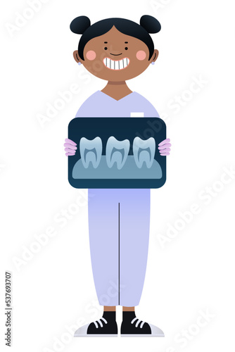 Female dentist with x-ray image on white background