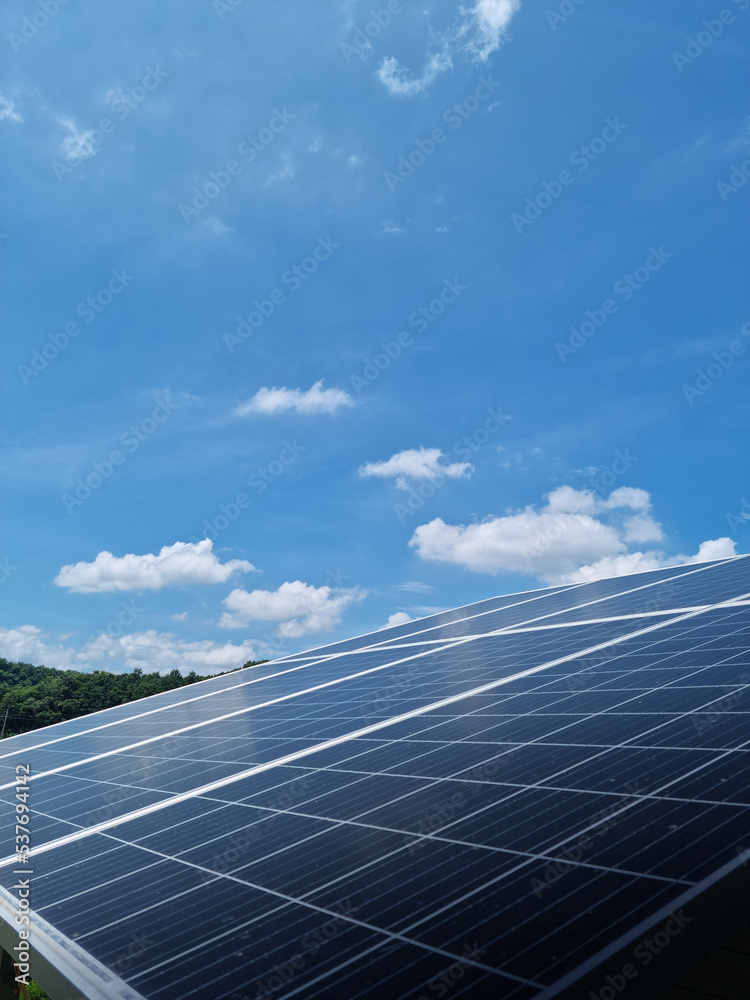 Solar panel with blue sky background