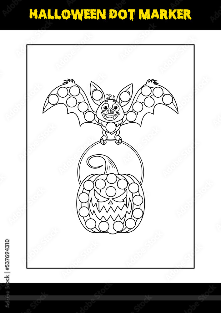 Vetor de Halloween dot marker coloring page for kids. Line art coloring ...