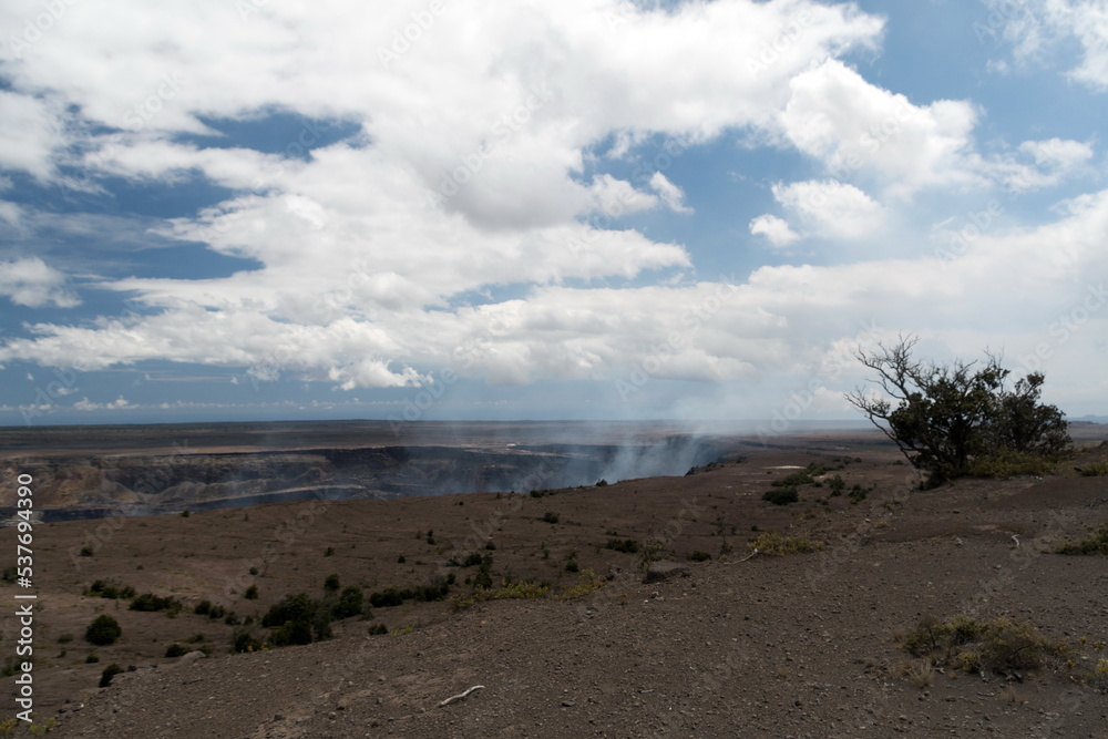 Looking at Kīlauea crater while hiking on Kau Desert Trail - 2 Looking at Kīlauea crater while hiking on Kau Desert Trail - 2