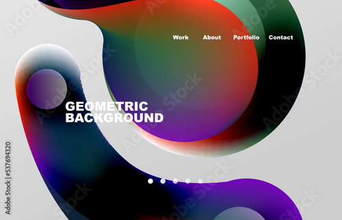 Landing page abstract liquid background. Flowing shapes, round design and circle. Web page for website or mobile app wallpaper