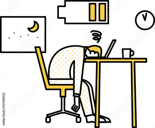 残業で疲れた男性のイラスト