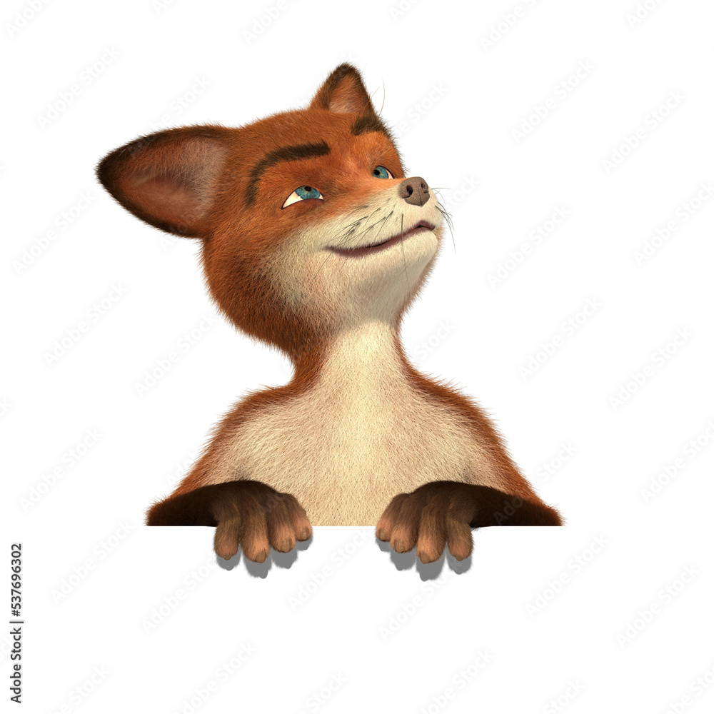 Obraz premium 3D rendering of a cartoon fox on an isolated background