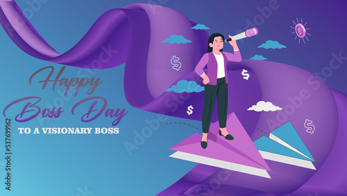Slika na platnu Happy boss day to multitasking woman greetings cards digital background unique t