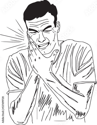 Dental pain stock images, sketch drawing of man feeling tooth pain, man suffering from Toothache vector illustration silhouette, cartoon doodle of dental illness