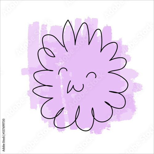 A flower with a stupid doodle-style face on a pink background. Vector brushstroke for backgrounds and other designs.