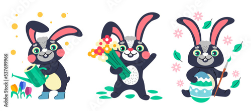 Easter bunny painting egg with ornaments vector