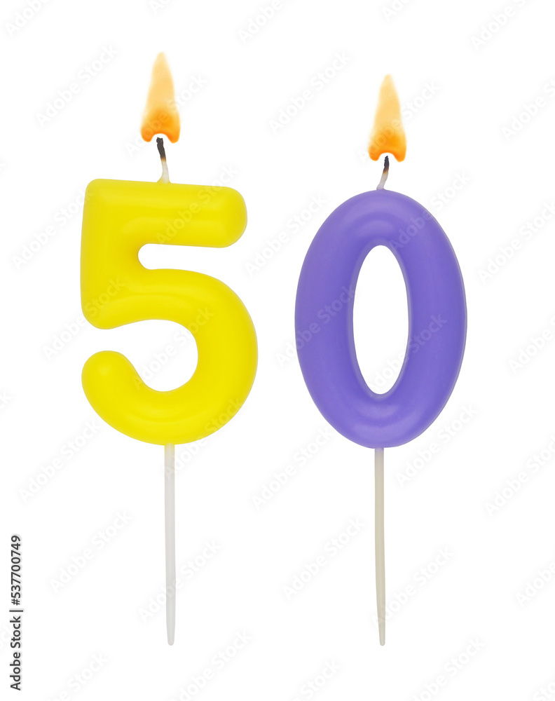 Birthday candles isolated on white background, number 50 Birthday candles isolated on white background, number 50