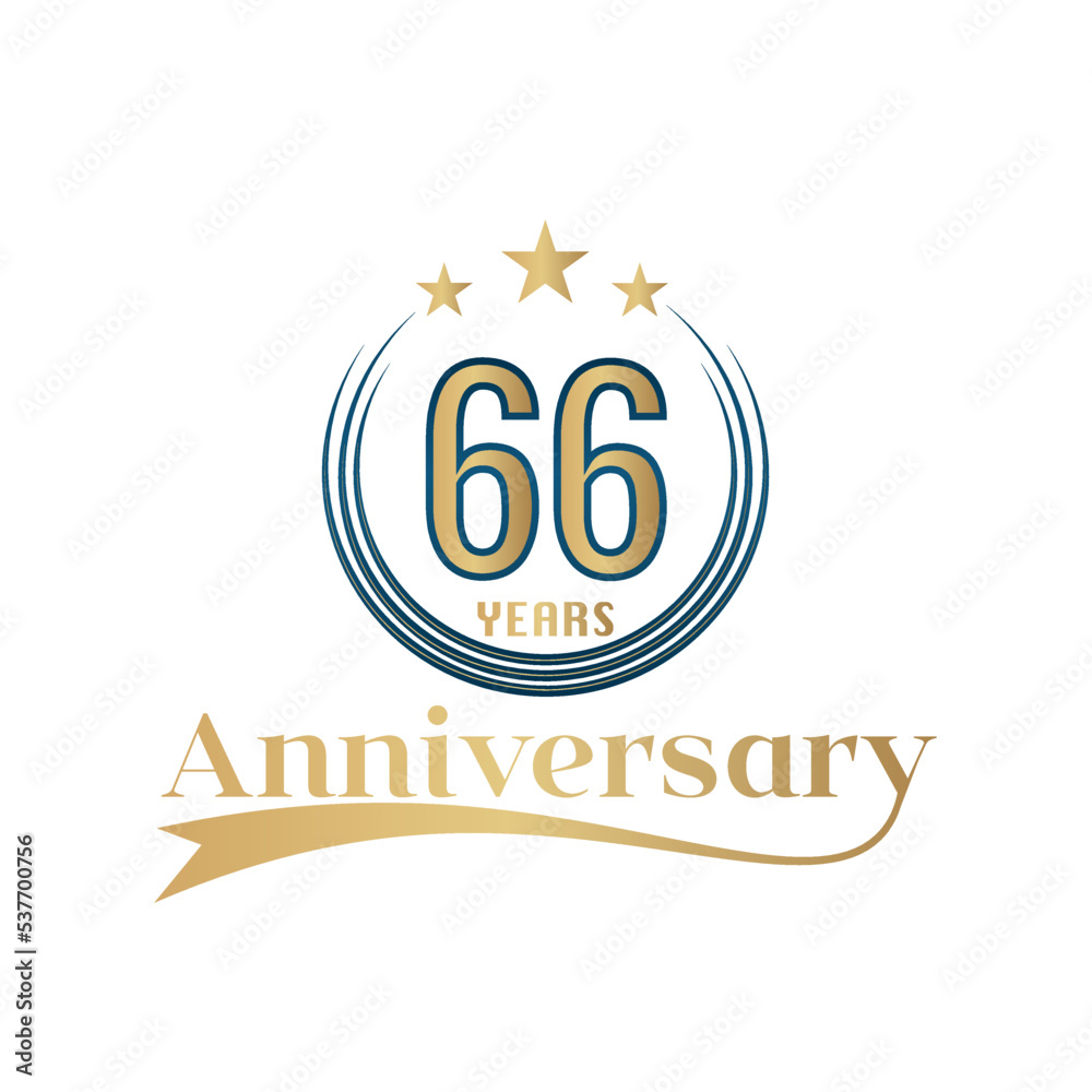 Fototapeta premium 66 Year Anniversary Vector Template Design Illustration. Gold And Blue color design with ribbon