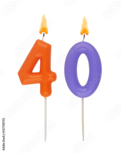 Birthday candles isolated on white background, number 40