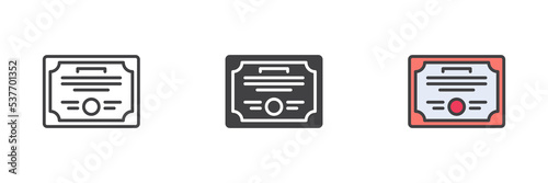 Certificate diploma different style icon set