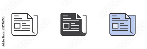Newspaper different style icon set