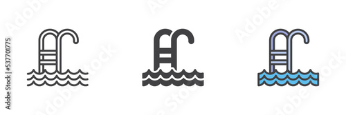 Swimming pool ladder different style icon set