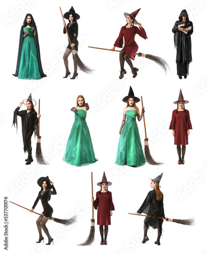 Set of young witches isolat...