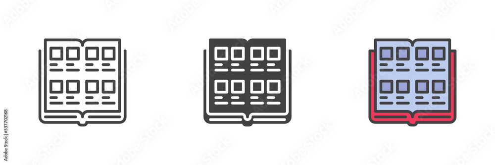 Test book different style icon set Test book different style icon set