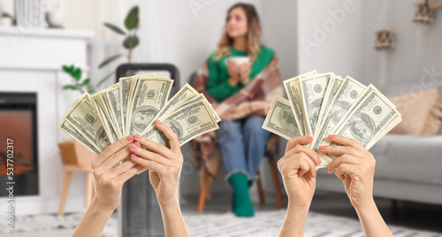 Female hands with dollar ba...