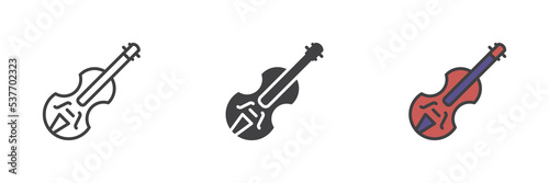 Violin musical instrument different style icon set