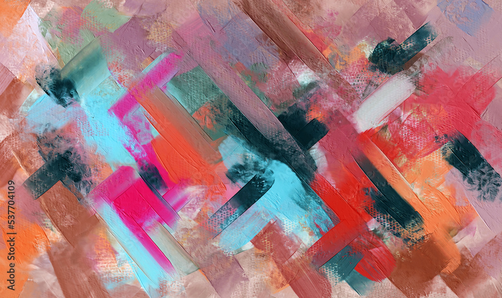 Abstract painting, red paint strokes, oil painting on canvas wallpaper, rough painted artwork