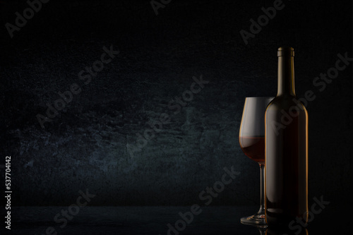 red wine glasses and bottle on stone background