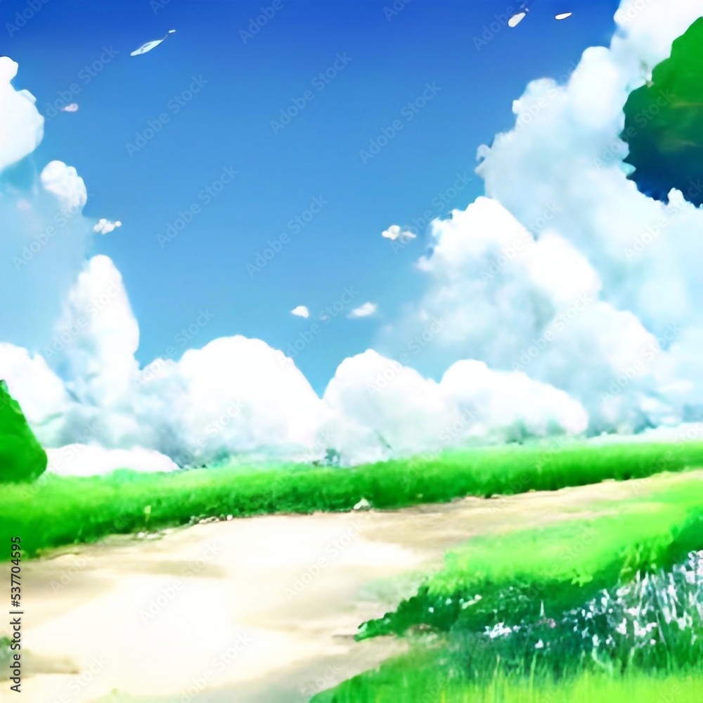 grass and sky 2d Anime background 