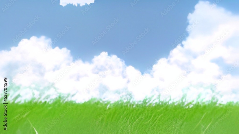 green grass and blue sky 2d Anime scenery Background 