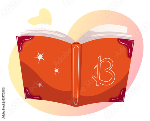 The open book. Book lover, Reading, Book store, Library, Education concept. Isolated vector illustration for flyer, poster, banner. 