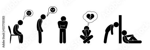 sad man illustration, stick figure people upset, bad mood, depression icon