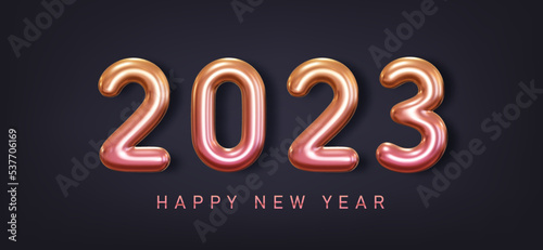 2023 3d Realistic Glossy Numbers. Helium Balloons For New Year and Merry Christmas Greeting Card.
