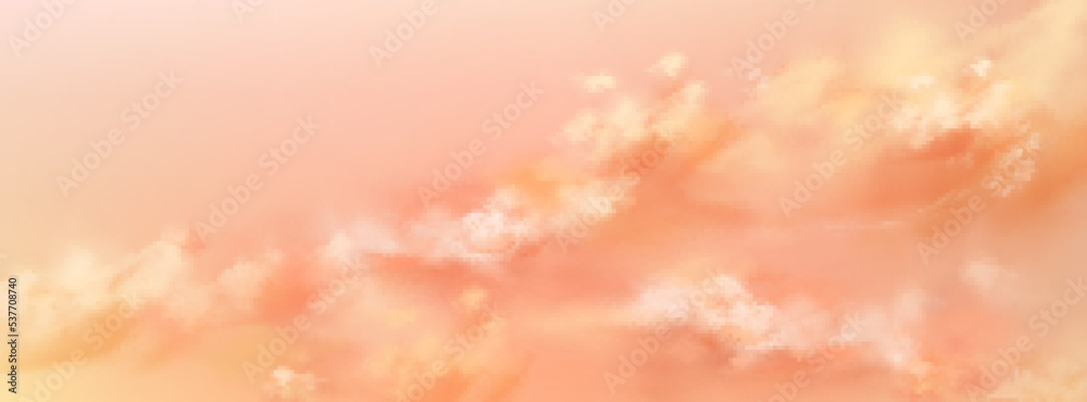 Fantastic peach sky background with soft pink cloud texture. Pastel