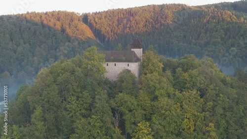 Historical castle Litice, Bohemia, Czech republic
Magical sunrise in the forest. Fantasy woodland background. photo