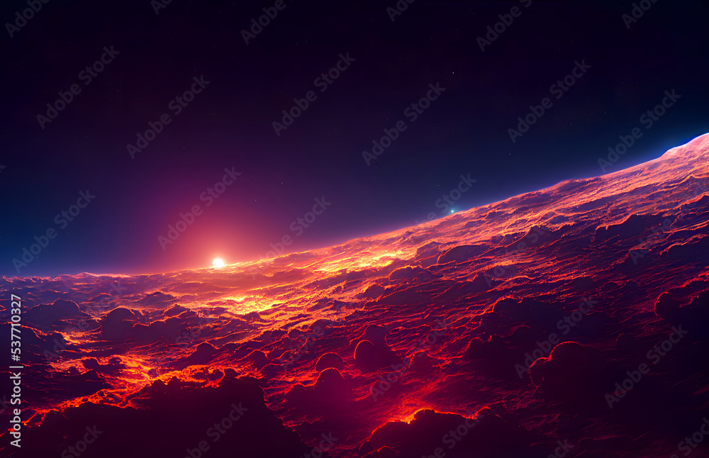 Outer space horizon with dramatic lighting and rays of light, interstellar. Sci-fi, fantasy concept