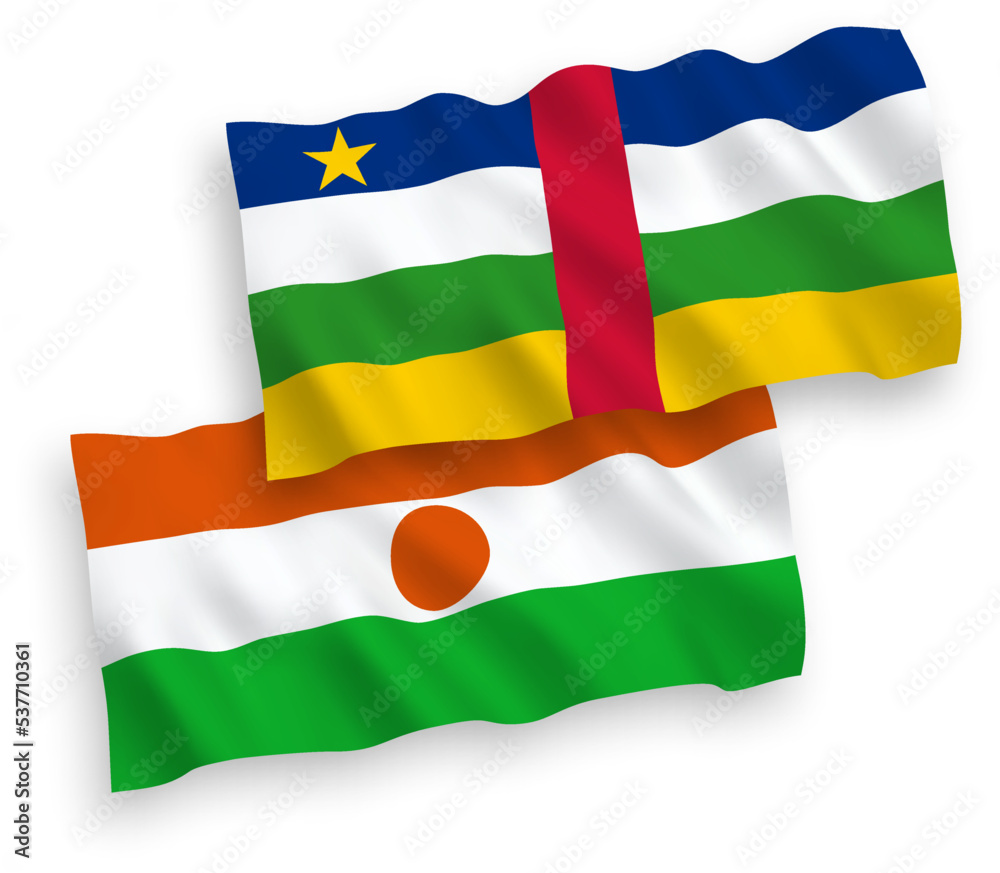 Flags of Republic of the Niger and Central African Republic on a white background Flags of Republic of the Niger and Central African Republic on a white background