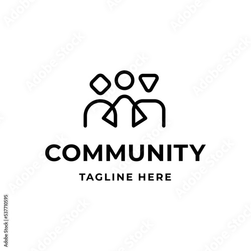 Human community logo template. Vector linear team work illustration. HR logotype with connected people symbol
