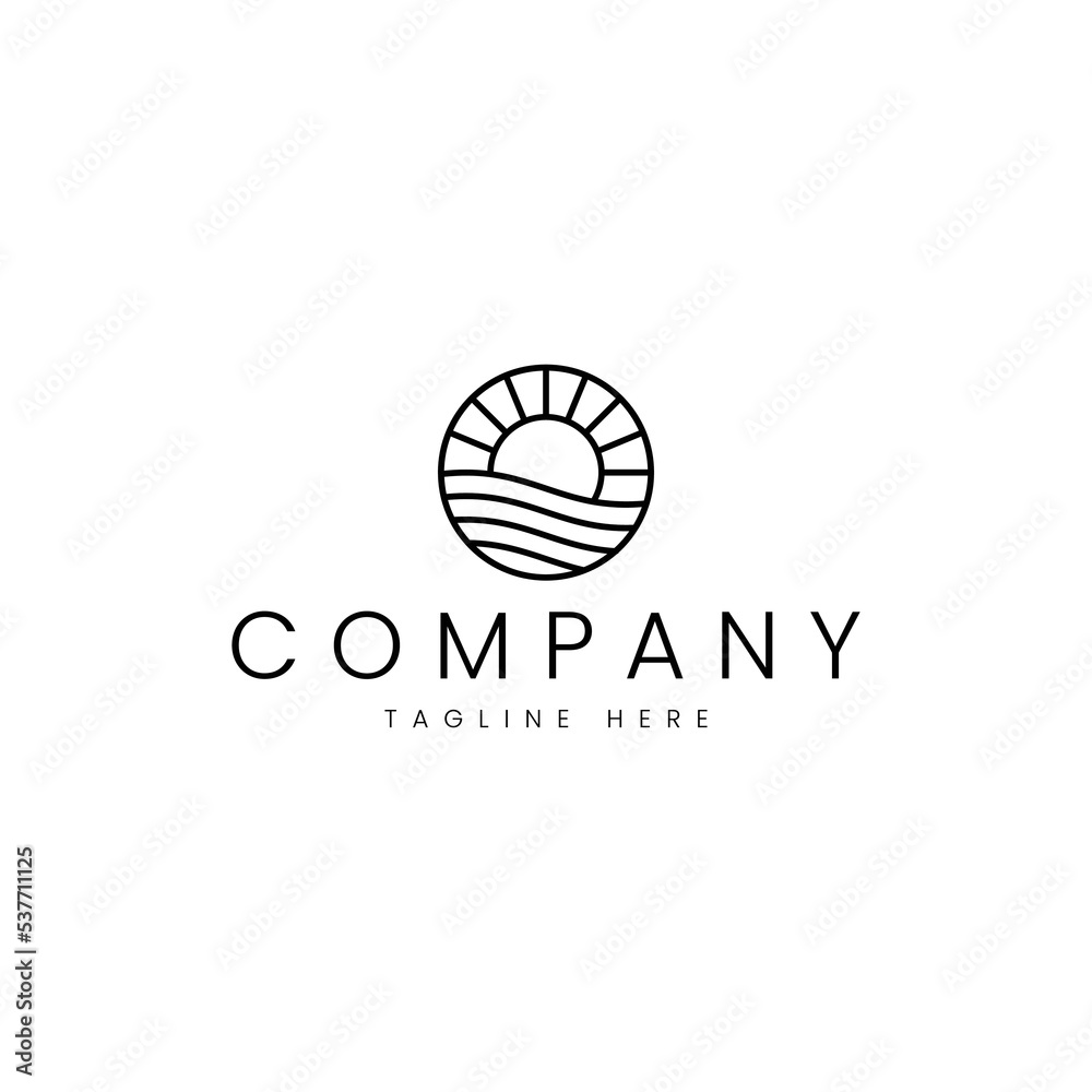 creative ocean sun wave logo design