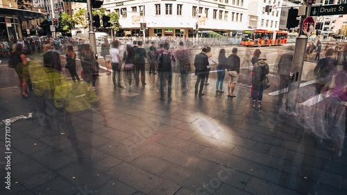 Pedestrian traffic at a busy road crossing, Sydney, Australia - smart blur time lapse