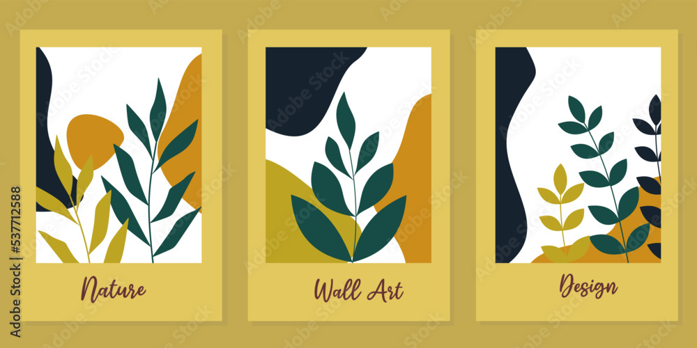 Botanical wall art vector set. colourful foliage line art drawing. Abstract Plant Art design for wall framed prints, canvas prints, poster, home decor, cover, wallpaper. Botanical wall art vector set. colourful foliage line art drawing. Abstract Plant Art design for wall framed prints, canvas prints, poster, home decor, cover, wallpaper.