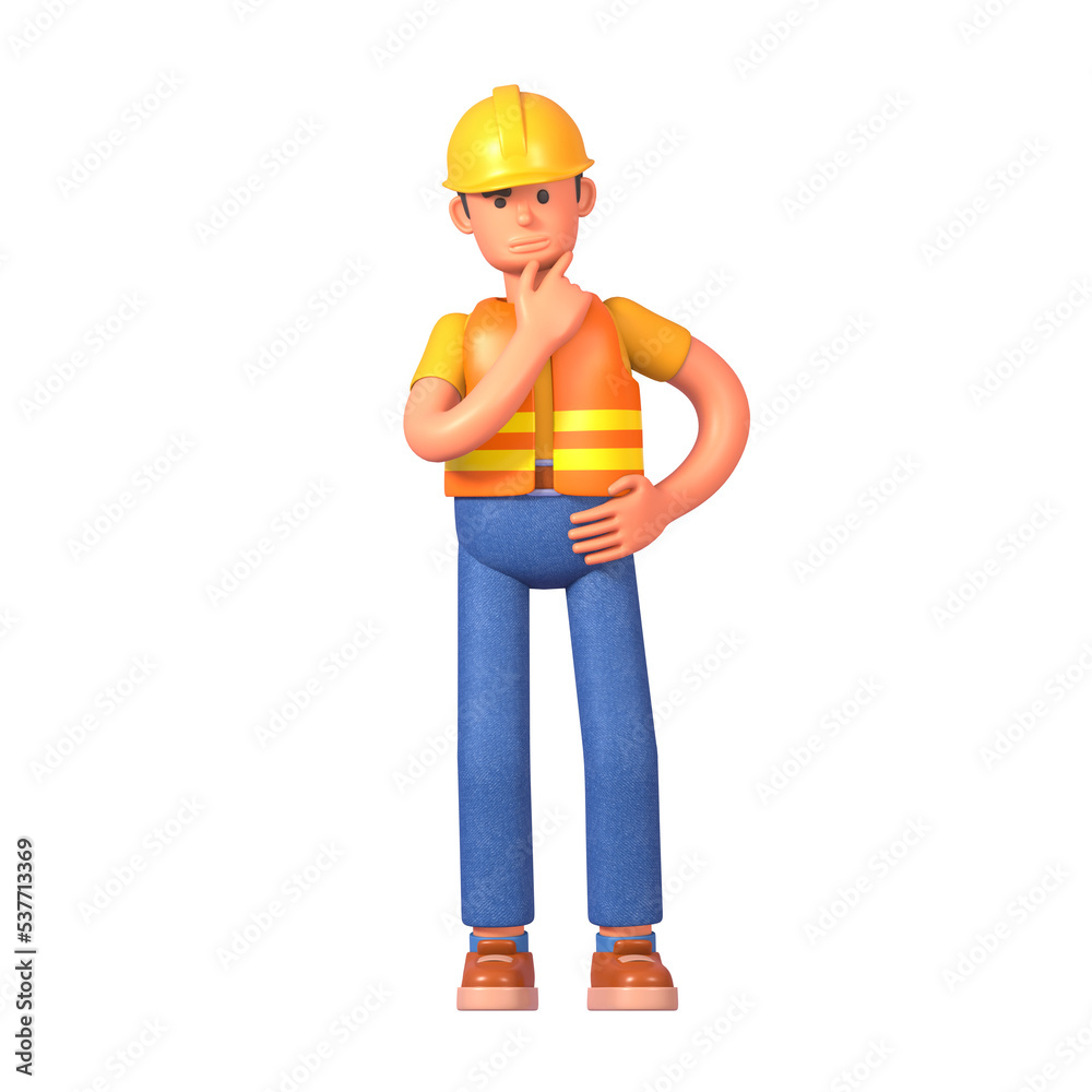 3d render of construction worker thinking, making decision, contemplating 3d render of construction worker thinking, making decision, contemplating